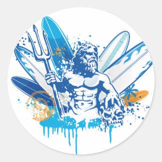 poseidon surfer classic round sticker