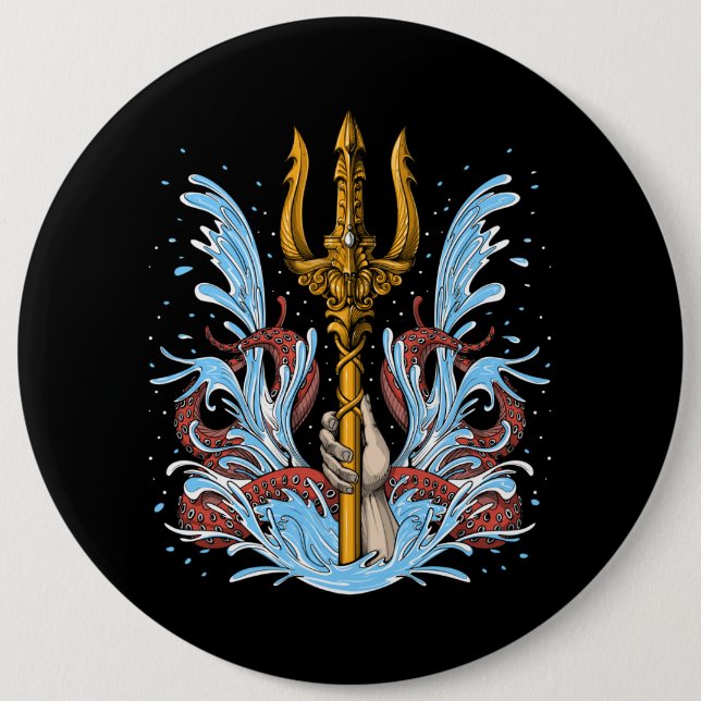 Poseidon Trident 6 Inch Round Button (Front)
