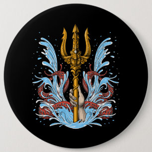 Poseidon Trident 6 Inch Round Button