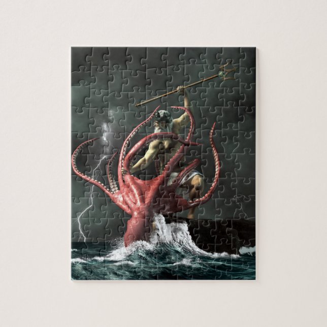 Poseidon vs. the Kraken Jigsaw Puzzle (Vertical)