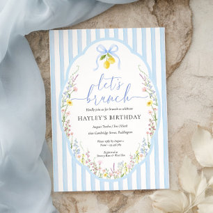 Posey Wildflower Blue Bow Birthday Brunch Invitation