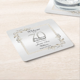Posh 70th Platinum Birthday Square Paper Coaster