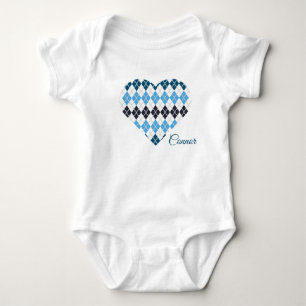 Posh Argyle Hearts Big Heart White and Blue Baby Bodysuit
