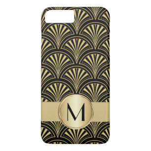 Posh Black and Gold Deco Fans Monogrammed iPhone 8 Plus/7 Plus Case