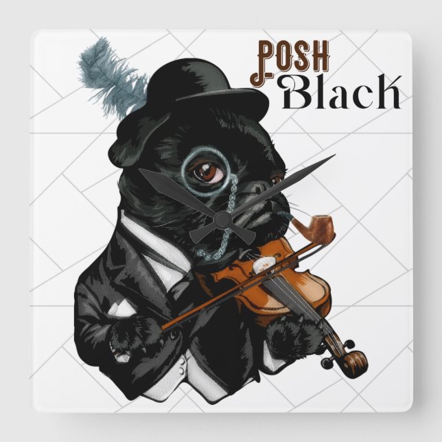 Posh Black Frenchie Bulldog  Square Wall Clock (Front)