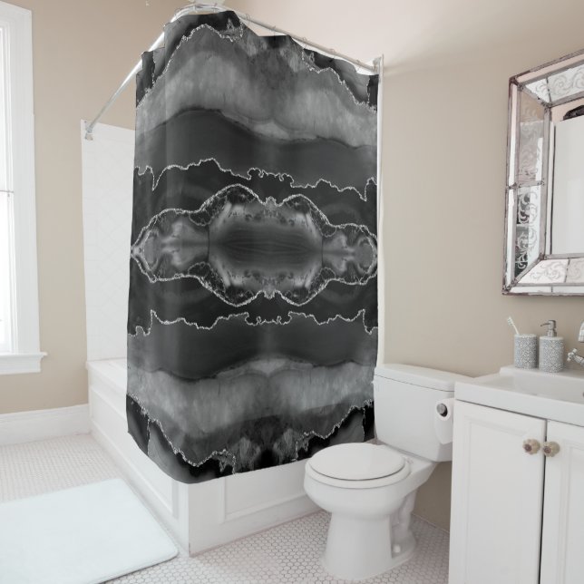 Posh Black Gray Agate Marble Crystal Geode (In Situ)