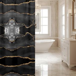 Posh Black Grey Gold Agate Marble Crystal Geode