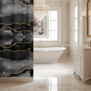 Posh Black Grey Gold Agate Marble Crystal Geode