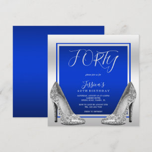 Posh Blue & Silver Stilettos 40th Birthday Invitation