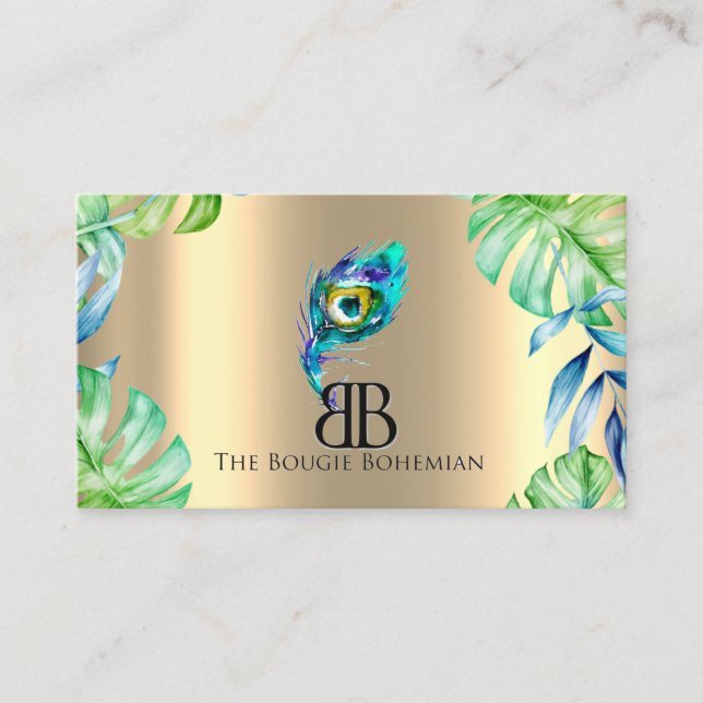 Posh Bougie Glittery Bohemian Blue Florals Tropic Business Card (Front)