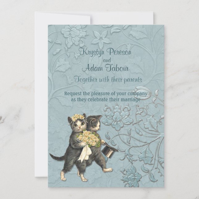 Posh Cats Aqua Blue Mariage ver 2 Invitation (Devant)