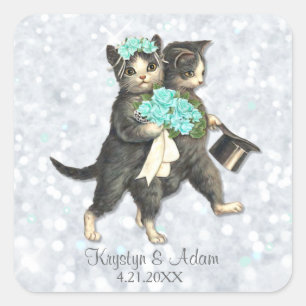 Posh Cats Aqua -Silver Sparkle Sticker
