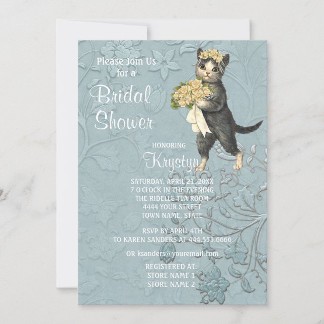 Posh Cats Blue Bridal Douche Invitation (Devant)