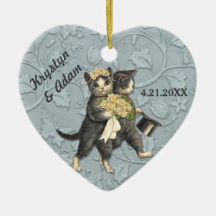 Posh Cats Wedding Blue Ceramic Ornament
