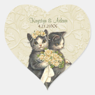 Posh Cats Wedding Ivory Heart Sticker