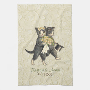 Posh Cats Wedding Ivory Kitchen Towel