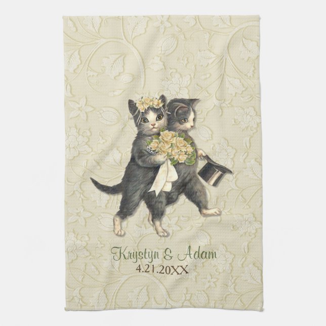 Posh Cats Wedding Ivory Kitchen Towel (Vertical)