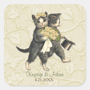 Posh Cats Wedding Ivory Square Sticker