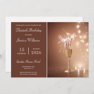 Posh Champagne, Sparkles & Lights Birthday Party Invitation