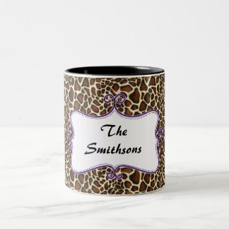 Posh chic trendy leopard print,purple personalized Two-Tone coffee mug
