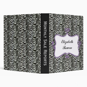 Posh chic trendy zebra stripes,purple personalized binder
