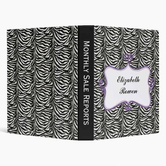 Posh chic trendy zebra stripes,purple personalized binder (Background)