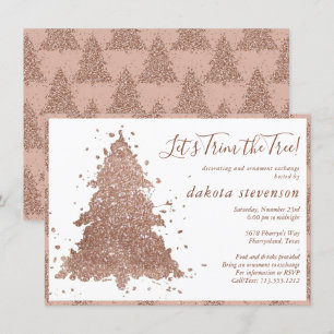 Posh Christmas   Glam Rose Gold Tree Trim Party Holiday Card