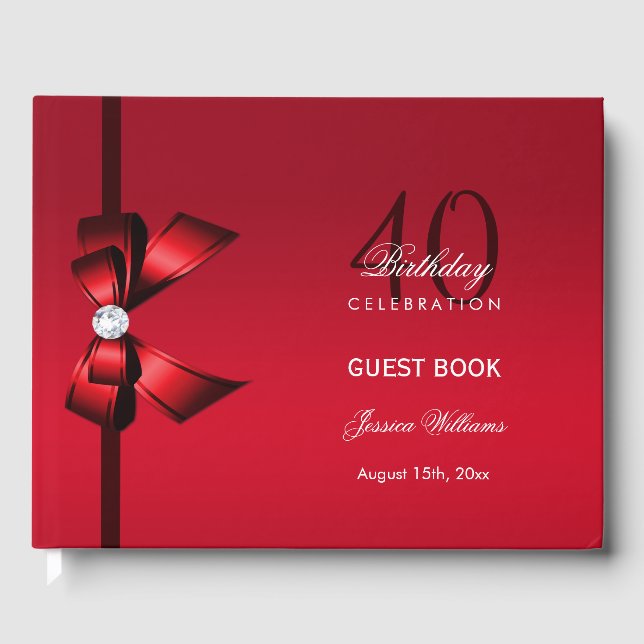 Posh Gem Bow & Ribbon 40th Birthday Guest Book (Front)