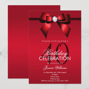 Posh Gem Bow & Ribbon 40th Birthday Invitation