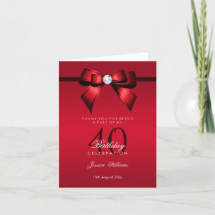 Posh Gem Bow & Ribbon 40th Birthday Thank You Card