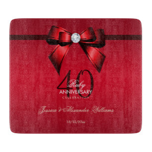 Posh Gem Bow & Ribbon 40th Wedding Anniversary Cutting Board