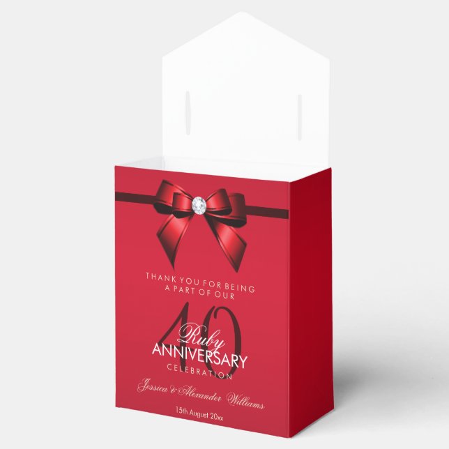 Posh Gem Bow & Ribbon 40th Wedding Anniversary Favor Box (Opened)