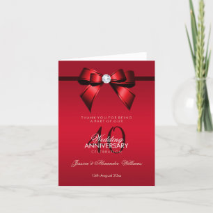 Posh Gem Bow & Ribbon 40th Wedding Anniversary Thank You Card