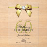 Posh Gem Bow & Ribbon 60th Birthday Acrylic Invitations<br><div class="desc">Custom sophisticated, modern trendy acrylic 60th Birthday party invitations for sixtieth events. With a beautiful rhinestone jewel diamond gem bow on a gold ribbon. Fashionable and sophisticated design suitable for any season. All text, font and text colour is fully customisable to meet your requirements, if you would like help to...</div>