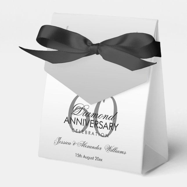 Posh Gem Bow & Ribbon 60th Wedding Anniversary Favor Box (Front Side)