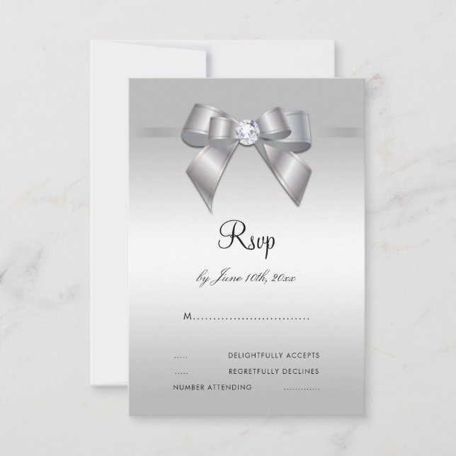 Posh Gem Bow & Ruban 60ème Mariage RSVP (Devant)