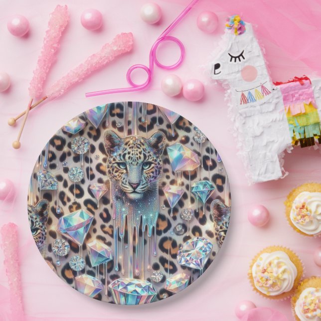 Posh Glam Opal Leopard Print Paper Plates (Party)
