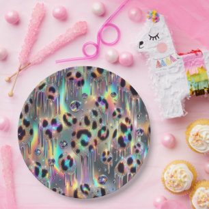 Posh Glam Opal Leopard Print Paper Plates