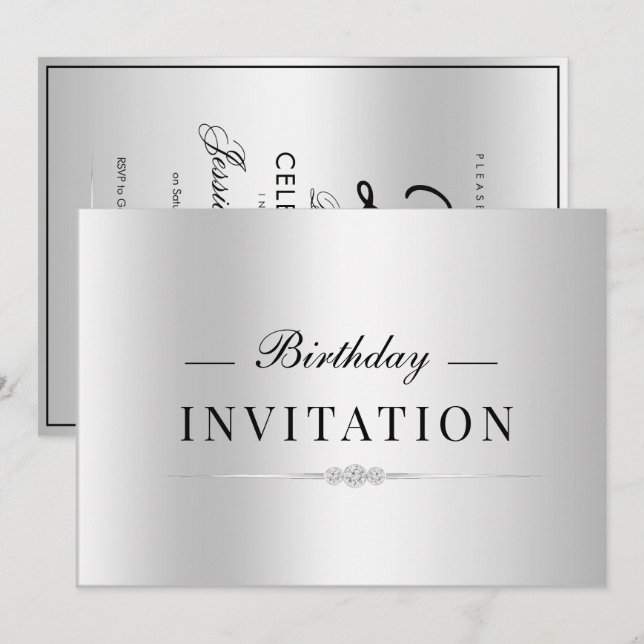 Posh Glamor Silver 25th Birthday Invitation (Front/Back)