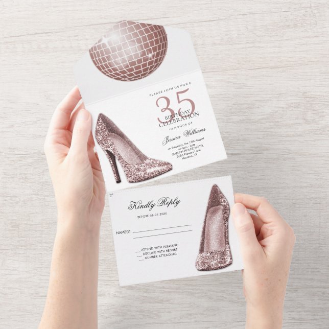 Posh Glitzy Rose Gold 35th Birthday Party All In One Invitation (Tearaway)