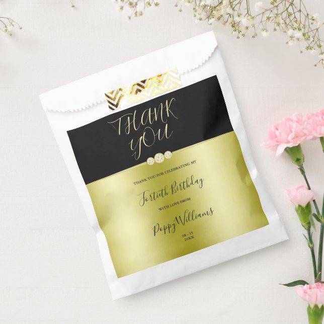 Posh Gold & Black Elegant Diamonds 40th Birthday Favour Bag (Sealed)