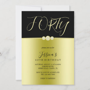 Posh Gold & Black Elegant Diamonds 40th Birthday Invitation