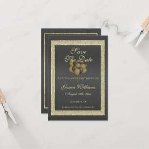 Posh Gold Black, Glitter & Balloons Save The Date