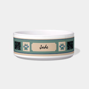 Posh Jade Personalized Pet Bowl with Ocean Paws