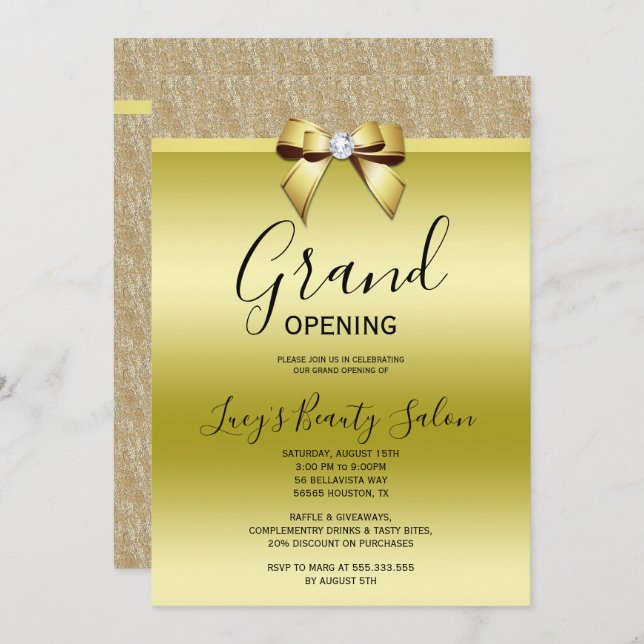 Posh Jewel Bow Grand Opening Invitation (Front/Back)
