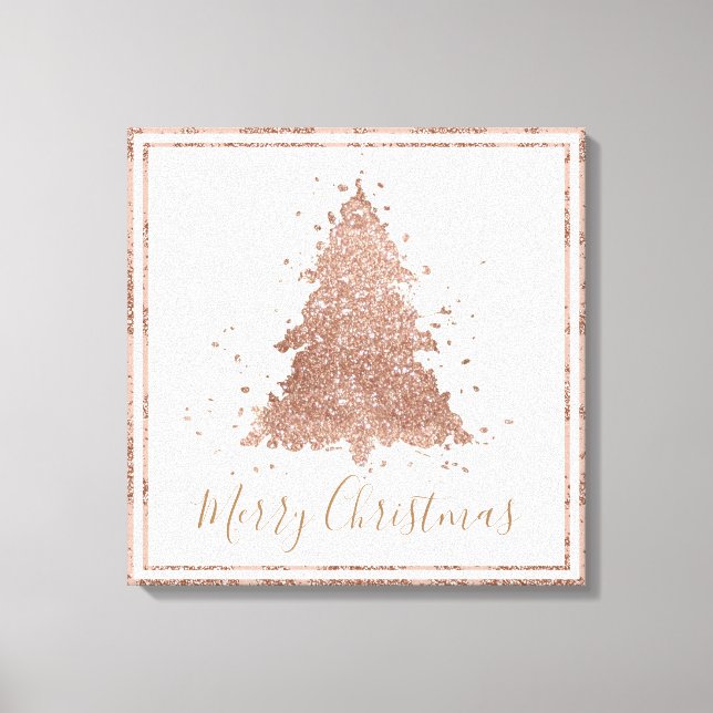 Posh Merry Christmas | Glam Rose Gold Blush Tree Canvas Print (Front)