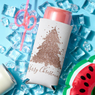 Posh Merry Christmas Glam Rose Gold Blush Tree Seltzer Can Cooler
