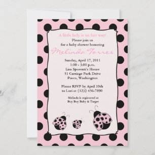 Posh Mod Ladybug 5x7 Pink Baby Shower Invitation