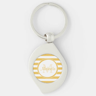 Posh Name With Solid Stripes in Yellow and White Keychain