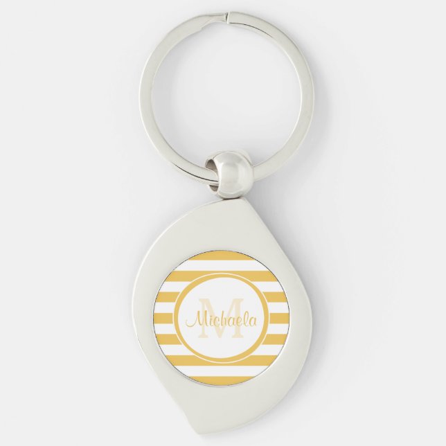Posh Name With Solid Stripes in Yellow and White Keychain (Front)